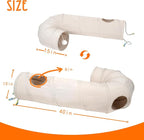 Cat Tunnel, 2-Way Collapsible Cat Tube with Interactive Peek-A-Boo Hole, Toy Ball, and Rope Ideal for Indoor Cats, Kittens, and Rabbits, Beige