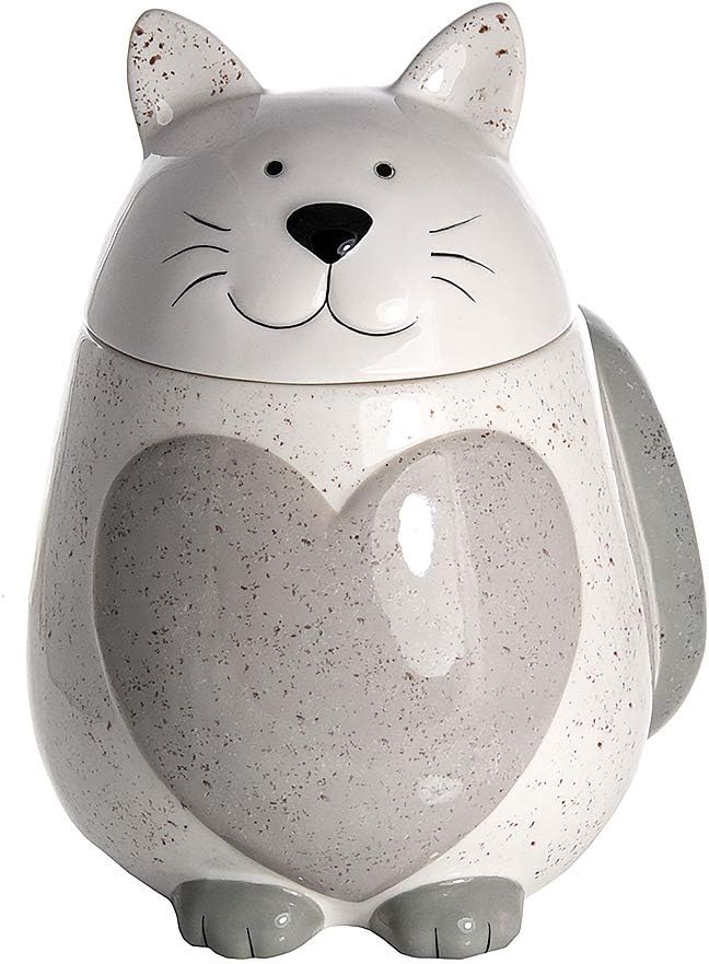 SPOTTED DOG GIFT COMPANY Ceramic Cookie Jar with Lid, Large Cat Treat Container for Cookies & Biscuits, Cute Novelty Kitchen Storage for Countertop, Gifts for Cat Lovers - 43oz White