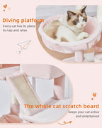 Taoqimiao Cat Tree, 71 in Extra Large Cat Tower for Inddor Cats, MS026LP | 2 Large Cat Condos, 2 Cute Perches, Metal Frame Cozy Hammock, Durable Scratch Board, 8 Natural Sisal Posts, Basket, Pink
