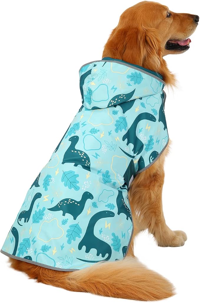 HDE Reversible Hooded Dog Raincoat Slicker Poncho for Small Medium Large Dogs - Dinosaurs - XL - Nylon, Polyester