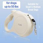TUG Quest Retractable Dog Leash | 360° Tangle-Free Retraction | 16 ft Strong Nylon Tape (Medium, Cream)