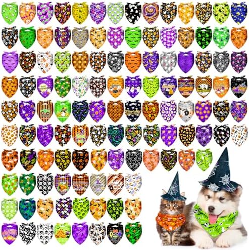120Pcs Halloween Dog Bandanas Bulk Autumn Dog Scarves Pet Grooming Bandanas by Piklodo