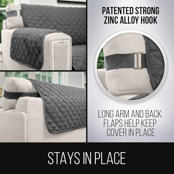 Sofa Shield® Couch Chaise Covers for Dogs, Reversible Furniture Protector with Strap, Stain and Tear Resistant Cushion Cover, 102x34 inch Seat, Machine Washable Slipcover Pets, Cats, Charcoal