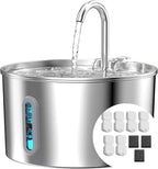 74oz Cat Water Fountain Stainless Steel for Drinking(6 Filters 3 Sponges) | 2.2L Pet Water Fountain for Cats Inside, Automatic Cat Water Dispenser Bowl, with Faucet Water Level Window, Ultra Quiet Pump