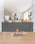 100" Extra Wide Retractable Baby Gate, Extra Long Indoor Pet Gate | 34“ Tall Mesh Dog Gate with 8 Reinforced Rods for Added Stability, for Family Rooms, Open Concept Areas & Play Areas, Gray