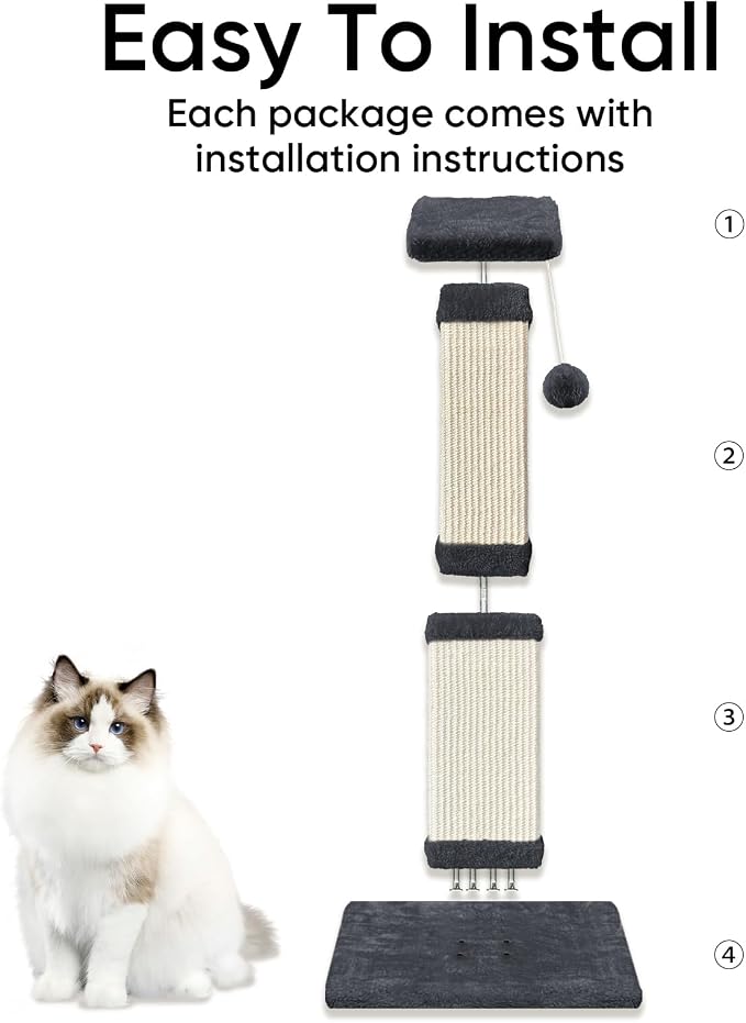 Cat Scratching Post for Indoor Cats, 32Inch Sisal Cat Scratcher | Wide Stable Base, Full-Body Stretching Cat Scratch Post, Heavy Duty Post for Cat Adults to Protect Furniture, Deep Gray