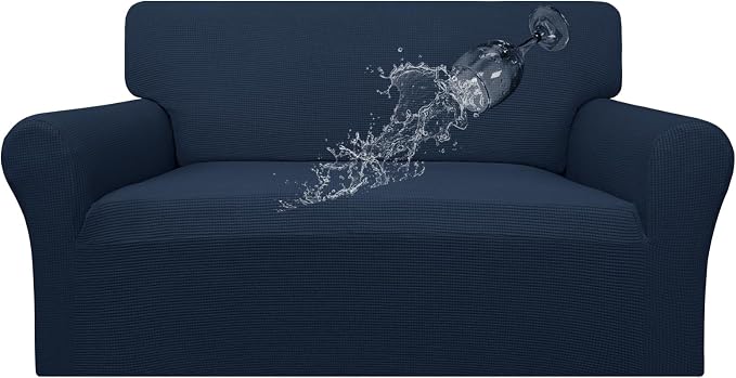 Easy-Going 100% Waterproof Oversized Loveseat Cover, Couch Cover for Sofa | Dual Waterproof Sofa Cover, Stretch Jacquard Sofa Slipcover, Leakproof Furniture Protector for Kids Pets Dog, Dark Blue