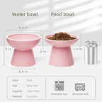 CEEFU 2-Pack Elevated Ceramic Cat Bowls Extra Wide for Food & Water | Anti Vomiting, Whisker Friendly, Shallow Food Dish and Deep Water Bowl, Lead & Cadmium Free, Raised Height for Cats, Pink