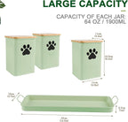 Set of 3 Metal Dog Treat Jars,60oz Airtight Dog Treat Container with Bamboo Lids,Cat Treat Canister,Puppy Cookie Container for Kitchen Counter,Coated Galvanized Steel-Green