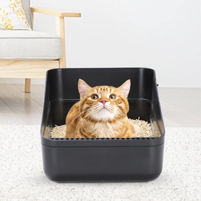 Sfozstra Small Cat Litter Box: Leak Resistant Removable Tray Modern Style | Cats Under 8 lbs/ Anti Tracking Pedal / Easy Cleaning / Apartment Friendly/ Minimalist Black Look