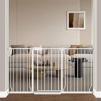 Fairy Baby 62-67 Inch Extra Wide Baby Gate Pressure Monuted Safety Gates | No Drill Auto Close Dog Gate for Doorways, Adjustable Metal Long Gate for Living Room Walk-Thru, One-Hand Operation, White