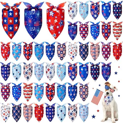 Preboun 50 Pcs Patriotic Dog Bandanas Bulk 4th of July Bandanas for Dogs Triangle Kerchief Scarf Set for Pets Independence Day Costume Photo Props Accessories Pet Shops, 25 Styles(25.6 x 17.7 x 17.7) by Preboun