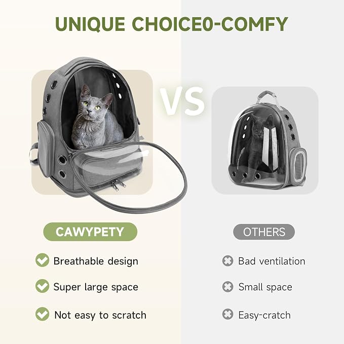 Cawypety Cat Backpack Carrier, Breathable Cat Carrier Large Space Bubble Pet Backpack for Kitty Small Dog up to 12lbs, Transparent & Foldable Pet Carrier for Travel Hiking | Breathable Mesh, Safety Leash, Sturdy, Transparent & Foldable Pet Carrier for ...