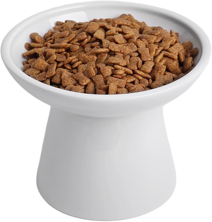 Ceramic Elevated Cat Bowls - 6.2 Inch Extra Wide Raised Cat Food and Water Bowl Set for Indoor Cats, Whisker-Friendly Ceramic Cat Dish for Elder Big Cats & Small Dogs,White,1 Pack