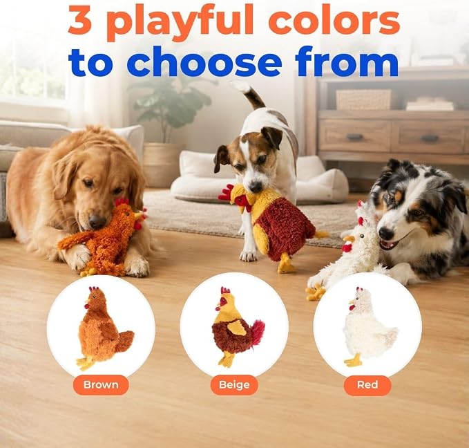Best Pet Supplies Interactive Squeaky Dog Chew Toy, Ideal Dog Toys for Chewers, Small, Medium & Large Dogs, and Fetch Lovers - Crinkle Chicken (Wine Red), Large