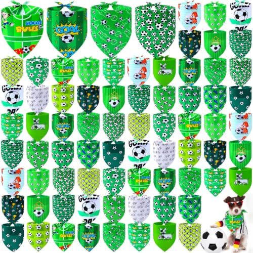 100 Pcs Soccer Themed Dog Bandanas Bulk for Pet Costume Accessories by Locmeo