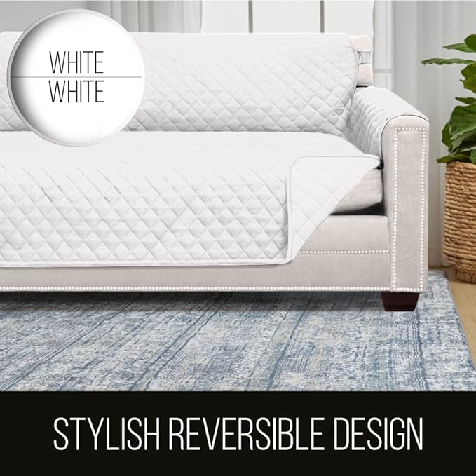 Sofa Shield® Couch Armchair Covers for Dogs, Reversible Furniture Protector with Strap, Stain and Tear Resistant Cushion Cover, 23 inch Seat, Machine Washable Slipcover Dog Pets Cats, White