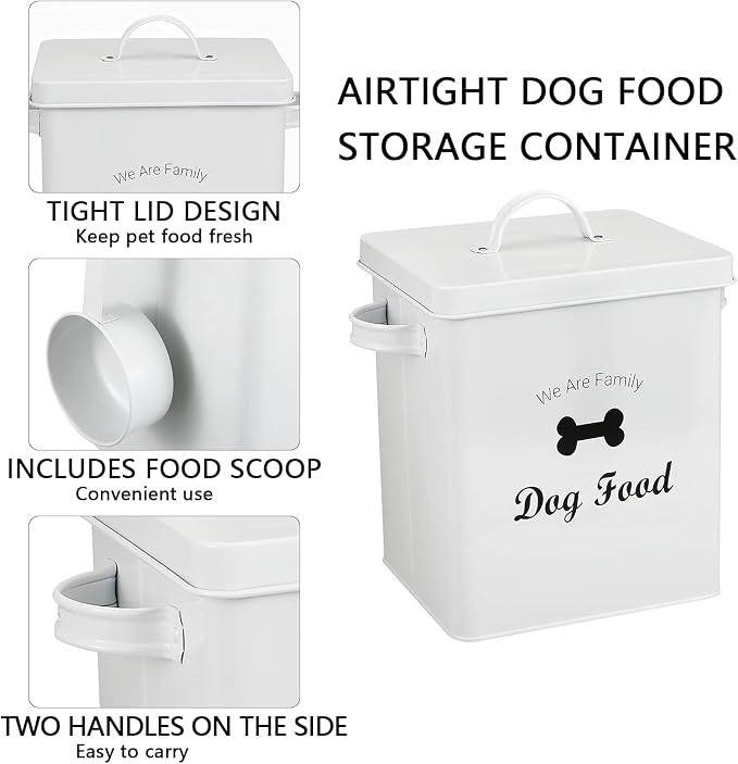 Pet Treat and Food Storage Tin with Lid - 5lbs Capacity - Serving Scoop Included … -DOG