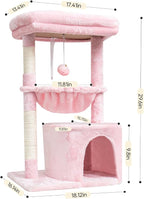 SYANDLVY Pink Cat Tree for Indoor Cats, Modern Tower with Scratching Post | Modern Cat House with Padded Perch, Kittens Condo with Cradle, Cat Cave, Pink