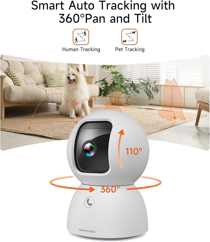 3K Pet Camera Indoor with Phone APP, 5MP Cameras for Home Security with 1400mAh Emergency Rechargeable Battery, 2.4G 5G Dual Band WiFi Indoor Camera, AI Detection Motion Tracking, 2-Way Talk
