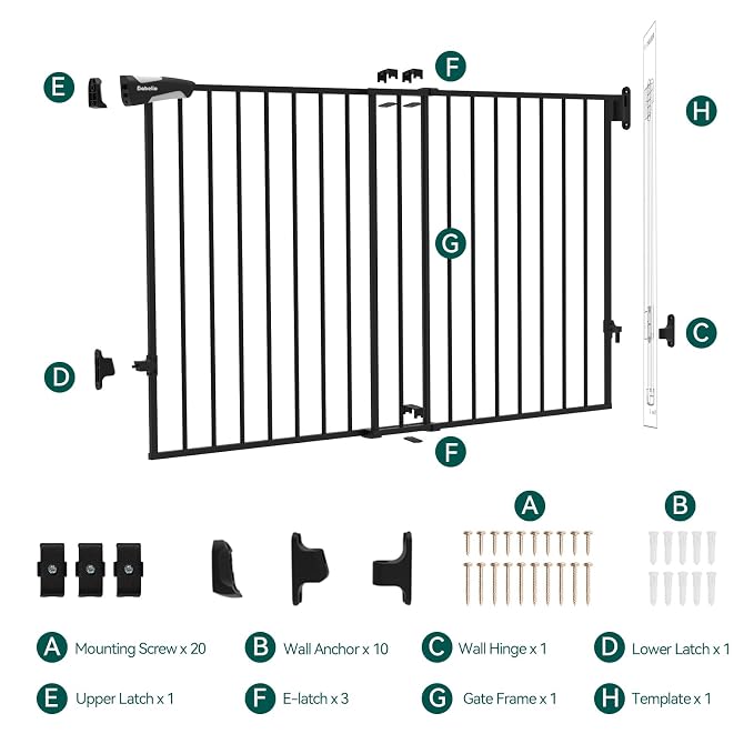 Babelio 31.5-55" No Bottom Bar Baby Gate Extra Wide, 2-in-1 Auto Close Dog Gate for The House, Stairs and Doorways, with Large Walk Thru Door, Black | Easy Install| One-handed Opening| Auto-close| Drill Needed Indoor Safety Dog/Pet Gate for Stairs, Hal...