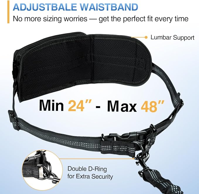 Kytely Dual Dog Leash, Hands Free Double Dog Leash | Zipper Pouch, Wide Padded Waist Dog Running Leash, Dual Padded Handles, Retractable Bungee for Walking Jogging Hiking