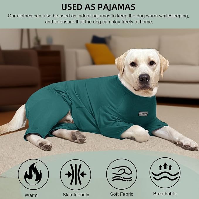 Dog Pyjamas PJS Sweater Clothes and Home Clothing Suitable for Large to Giant Breeds of Dogs, Dog Surgery Recovery Suit, Extra-Large Stretch Fabric, Four-Legged (Thin Dark Green, 6XL)