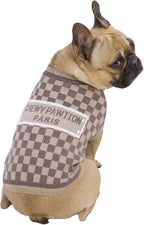 Dog Sweater for Small Dogs, Designer Dog Clothes, Luxury Damier, Soft Knit | Designer dog clothes for small dogs with soft knit comfort, luxury styling and easy pullover fit for Yorkies in cold weather.