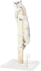 ANWA 32" Tall Cat Scratching Posts for Indoor Cats, 3-in-1 Cat Scratching Post with Plush Toys, Premium Sisal Post for Cats at All Ages with Reinforced Stable Base, Cream White
