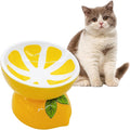 Hamiledyi Ceramic Raised Cat Bowl 5In Elevated Wide Cat Bowl for Food and Water Anti Vomiting Tilted Pet Feeder Dish for Indoor Cats and Small Dogs(Lemon)