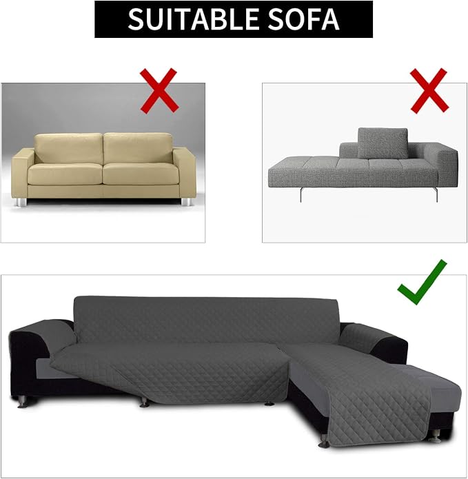 Easy-Going Reversible L-Shape Sectional Couch Cover, X-Large, Dark Gray | Soft Sofa Slipcover For Dogs, Fits Left/Right Chaise Lounge Protector, Water Resistant Mat For Living Room