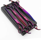 Moontay Professional 8" Dog Grooming Scissors Set 4PCS, Purple | Straight, Upward Curved, Downward Curved, Thinning/Blending Shears for Dog, Cat and Pets, JP Stainless Steel
