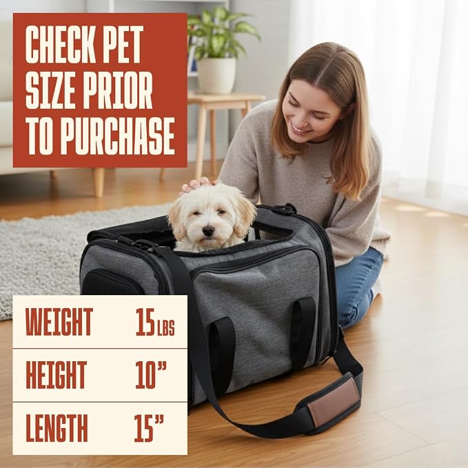 Soft Sided Pet Carrier for Small Dogs & Cats (Up to 9 lbs) – Airline Approved Underseat Travel Bag with Breathable Mesh, Luggage Strap & Washable Mat – Compact & Lightweight, Grey