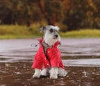 Morezi Dog Zip Up Raincoat with Reflective, Rain/Water Resistant, Adjustable Drawstring, Removable Hood, Raincoats with Legs 8lbs to 80lbs Available - Red - M