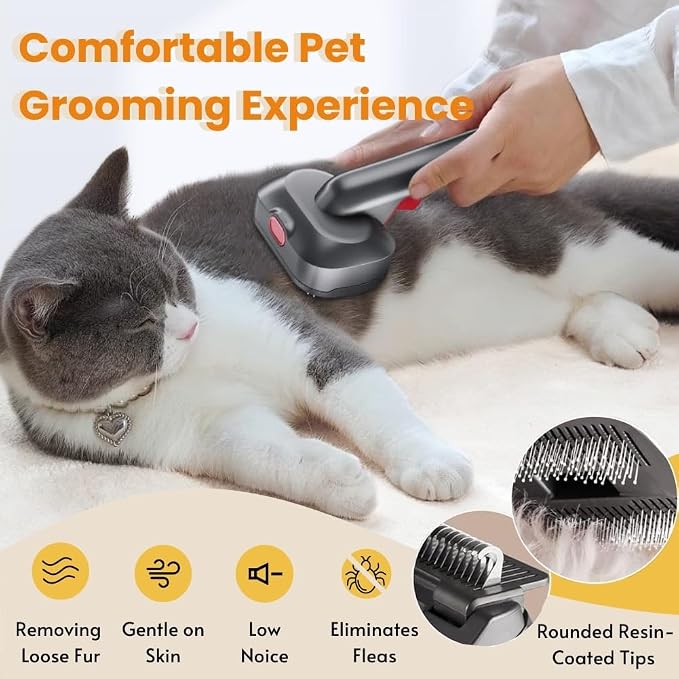 Pet Grooming Kit for Dyson V7 V8 V10 V11 V15, 2-in-1Head Brush | Vacuum-attached comb catches loose fur instantly. Dual heads suit long or short coats. Gentle tips massage skin while brushin