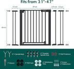 Babelio Baby Gate for Stairs No Drilling, 31-46" Wide Dog Gate with Door | Pressure/Wall Mount; Triple-lock System; Auto-close; 200N Impact Tested; Easy Install for Doorways, Kitchen, Hallway, Black