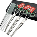 7 inches Safe Dog Grooming Scissors Set with Round Tip,Straight & Thinning & Curved Shears Set with comb for Dog & Cat Grooming (Green 3 in 1 with comb)