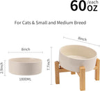 Elevated/Raised 15°Tilted Anti Slip Ceramic Dog Bowl for Medium & Large Breeds,Slanted Bulldog Big Face Pet Feeding Food Water Dish Stand for Dogs (7.6 Cups/60OZ) Beige