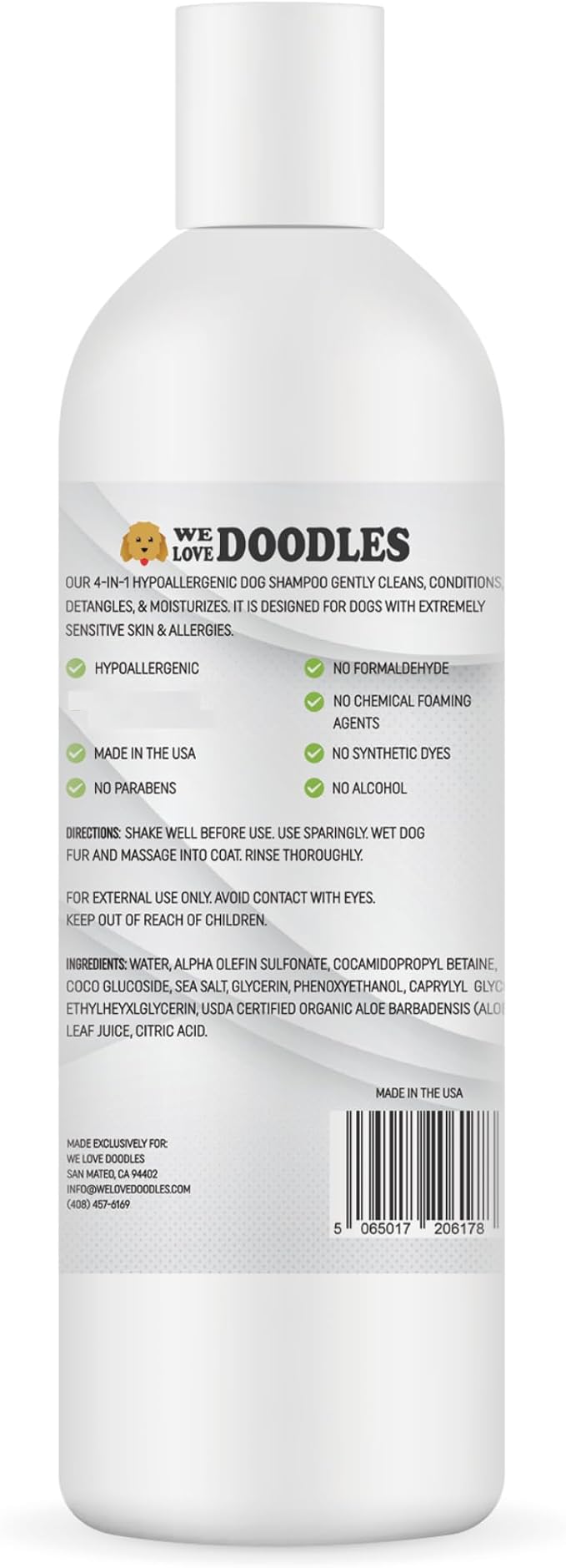 Dog Shampoo Conditioner & Detangler, Hypoallergenic Tearless Unscented 16OZ | For Sensitive Itchy Skin, Best Shampoo For Smelly Dogs, Goldendoodle, Poodle & Doodle, Puppy Pet Wash Soap, USA Made, 4-in-1