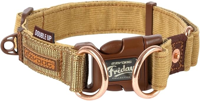 EzyDog Double Up Dog Collar, Strong Double D-Rings - X-Large, Corduroy | Dual D-Rings for Superior Strength, Safety, and Comfort, Soft Touch Nylon Webbing, Reflective Stitching, Id Attachement Point