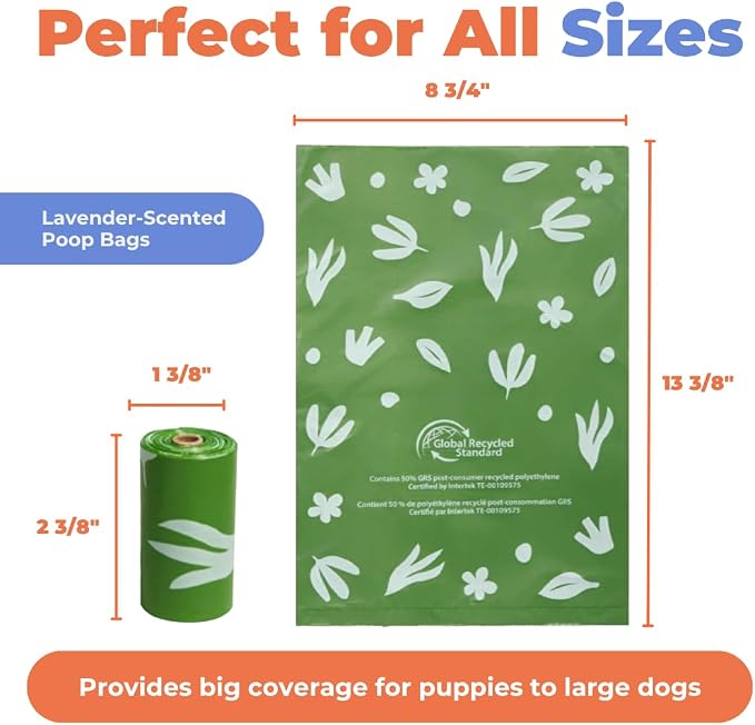 Best Pet Supplies GRS Poop Bags for Dogs - 600 Count, Green, | Unscented, 50% Post-Consumer Recycled Plastic, Leak-proof, Easy-Tear perforations, Thick Bags, Fits Standard Holders