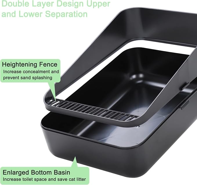 Sfozstra Small Cat Litter Box: Leak Resistant Removable Tray Modern Style | Cats Under 8 lbs/ Anti Tracking Pedal / Easy Cleaning / Apartment Friendly/ Minimalist Black Look