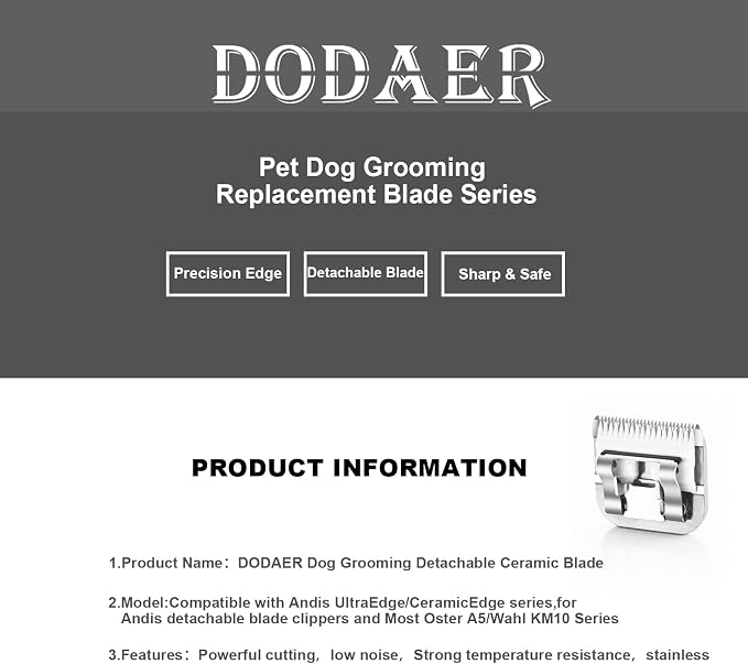 40# Detachable Dog Blades Compatible with Andis/Oster A5 Grooming | Compatible with wahl km10 dog clipper,Cut Length 1/100"(0.25mm),Made of Ceramic Blade & Stainless Steel Blade