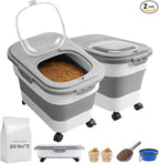 SEWIU Dog Food Storage Container Up to 2pack*20LB,Collapsible Dog Food Container with Travel Silicone Bowl and Scoop for Dog/Cat/Bird Food/Cat litter,Keep Dry Food Fresh,Easy to Move.