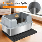 Vivifying XL Stainless Steel Cat Litter Box, High Side Metal Litter Pan with Scoop and Mat for Big Cats, Kittens, Rabbits and Hamsters, Easy Cleaning Design (Gray)