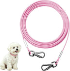 Dog Tie Out Cable - Chew Proof Steel Wire Lead - 360° Tangle Free Outdoor Leash for Pups - Dog Runner Cable for Small to Medium Dogs (Pink, 45lbs/100ft)