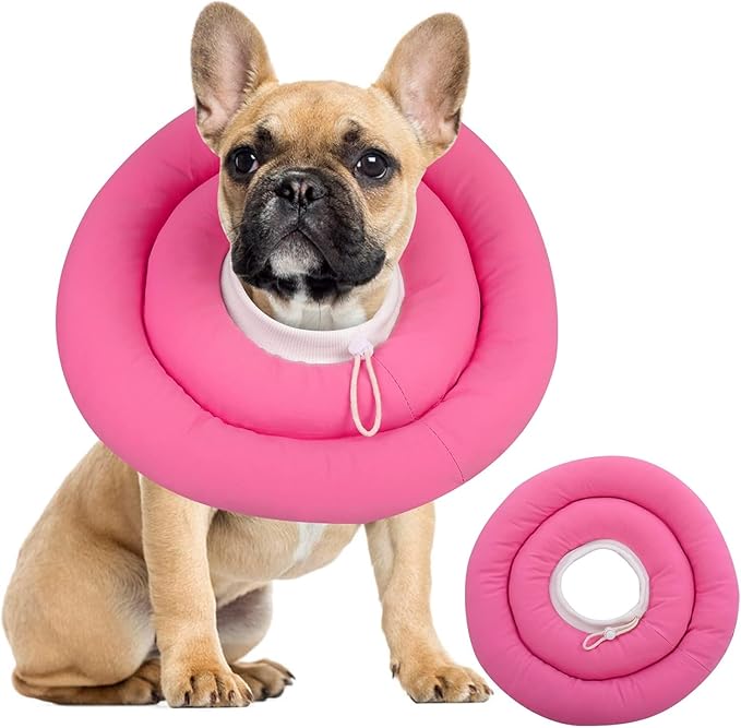 IDOMIK Dog Recovery Collar, Waterproof Soft Dog Cone After Surgery | Comfy Protective Elizabethan Collar Alternative for Dogs Cats, Adjustable Pet Neck Donut Cone Anti-Licking Wounds,Rose,L