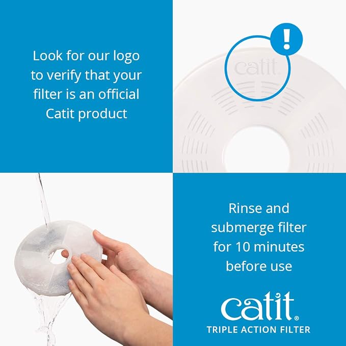 Catit Triple Action Replacement Original Water Fountain Filters, 12 Pack | Official Replacement Filters for Catit Cat Drinking Water Fountains