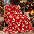 HunnmingRe Christmas Red Paw Flannel Blanket with Snowflakes, 50" x 60" by HunnmingRe
