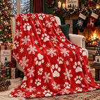 HunnmingRe Christmas Red Paw Flannel Blanket with Snowflakes, 50" x 60" by HunnmingRe